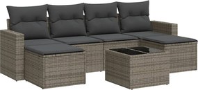 3251667 vidaXL Градински диван с възглавници, 7 части, полиратан, сив