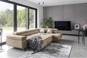 Бежов разтегателен ъглов диван с място за съхранение (десен ъгъл L форма) Anton – ELTAP