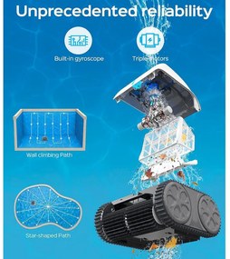 Безкабелен робот за почистване на басейни Wybot Osprey 700 (X100), Li-Ion 8800 mAh, За до 80 м2, Автономия до 110 минути, Auto-reverse, Self-parking, Бял/Черен