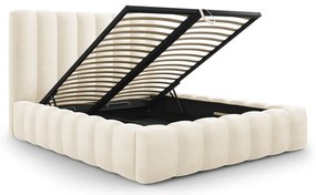 Бежово тапицирано двойно легло с място за съхранение 180x200 cm Kelp - Micadoni Home