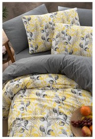 Жълто и сиво двойно удължено спално бельо с включен долен чаршаф 4 части 200x220 cm Leaves – Mila Home