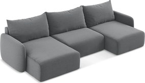 Сив кадифен сгъваем/с място за съхранение ъглов диван (U форма) Kalena – Makamii
