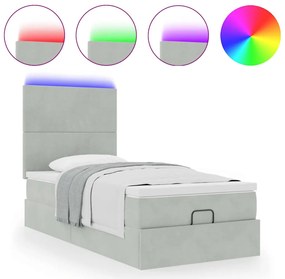 3314210 vidaXL Османска легло с матраци и LED, светлосиво, 80x200 см, кадифе