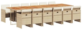 3210592 vidaXL Градински комплект с възглавници, 13 части, бежов полиратан