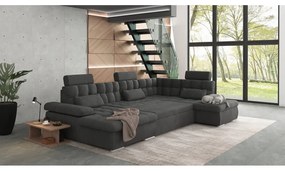 Антрацитен разтегателен ъглов диван с място за съхранение (десен ъгъл/U форма) Merkur – Ropez
