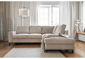 Бежов разтегателен ъглов диван от рипсено кадифе (десен ъгъл) Lofty Lilly – Miuform