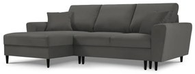 Тъмносив разтегателен ъглов диван с място за съхранение от рипсено кадифе (ляв ъгъл) Kyoto – Cosmopolitan Design
