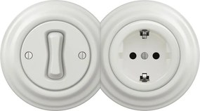 Kliklap - Ретро еднополюсен ключ №1 и SCHUKO гнездо 230V с бяла керамична рамка