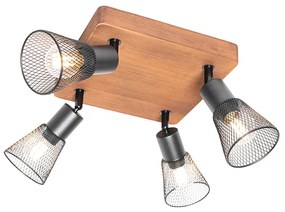Индустриален прожектор черен с дърво 4-светлина - Kristina