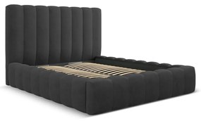 Антрацитно тапицирано двойно легло с място за съхранение с включена подматрачна рамка 180x200 cm Kelp – Micadoni Home