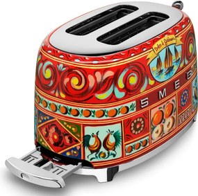 Тостер за хляб SMEG Dolce & Gabbana Sicily is my Love! TSF01DGEU, 950W, 2 филии, 6 нива, Тавичка за трохи, Вграден кабел, Неръждаема стомана, Многоцветен