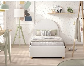Бяло тапицирано единично легло с място за съхранение с включена подматрачна рамка 90x200 cm Moon – Vipack
