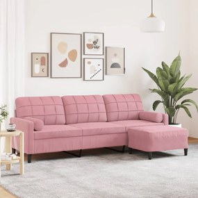 3278280 vidaXL 3-местен диван с табуретка, розов, 210 см, кадифе