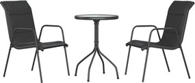 3203729 vidaXL Градински трапезен комплект 3 части черен стомана