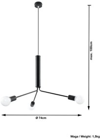 Черно висящо осветително тяло с метален абажур ø 74 cm Donato – Sollux