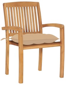 3063270 vidaXL Градински столове, 2 бр, бежови възглавници, тиково дърво масив