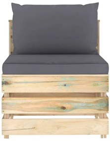 3074507 vidaXL Секционен среден диван с възглавници, зелено импрегнирано дърво