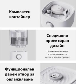 Овлажнител за въздух Xaomi Lydsto F100, До 20 м2, 200 л/ч, 2.5 л, 3 нива, Автоматично спиране, Бял