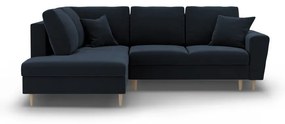 Тъмносин кадифен разтегателен ъглов диван с място за съхранение (ляв ъгъл/L форма) Kyoto – Cosmopolitan Design