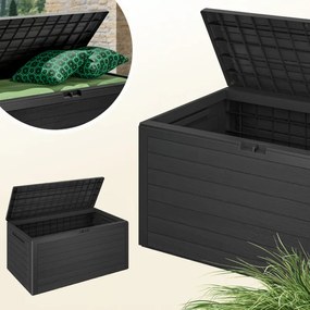 Градинска кутия за съхранение Woody 280 л - антрацит, дървесен ефект, водоустойчива