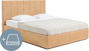 Тапицирано двойно легло с място за съхранение с матрак и решетка 180x200 cm в цвят горчица Thessa Bold Line - Bonami Selection