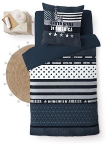 Тъмносиньо единично памучно спално бельо 140x200 cm States – douceur d'intérieur