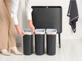 Кош за боклук Brabantia Bo Touch 1008857, 3x11 л, Плавно и безшумно отваряне, Голям отвор, Тъмносив