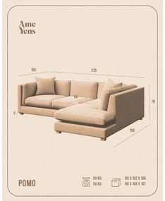 Светлосив ъглов диван (десен ъгъл) Pomo - Ame Yens