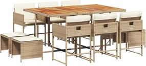 3211336 vidaXL Градински комплект с възглавници, 11 части, бежов полиратан