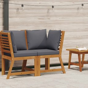 311841 vidaXL Модулен ъглов диван тъмносиви възглавници акациево дърво масив