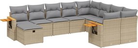 3259560 vidaXL Градински диван с възглавници, 10 части, бежов полиратан