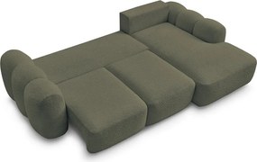 Зелен сгъваем/с място за съхранение ъглов диван от прежда с примки от букле (десен ъгъл) Montaigne – Bobochic Paris