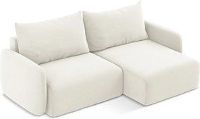 Кремав кадифен сгъваем/с място за съхранение ъглов диван (десен ъгъл) Kalena – Makamii