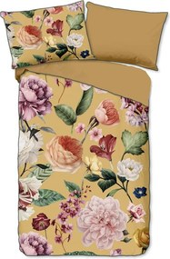 Жълт чаршаф от органичен памук за единично легло Flowery, 140 x 200 cm Organic - Descanso