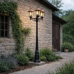 Класически външен фенер черен с мед 220 см 3 светлини IP44 - Havana