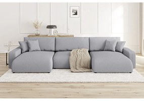Светлосив ъглов диван с място за съхранение от рипсено кадифе Sara – Ropez