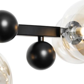 Арт Деко висяща лампа черна с кехлибарено стъкло 8-светлина - David