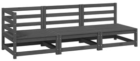 805707 vidaXL Градински лаундж комплект, 3 части, сив, бор масив