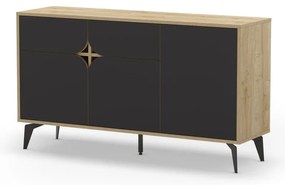 Нисък скрин с дъбов декор в черно - естествен цвят 140x79 cm Nola - Marckeric