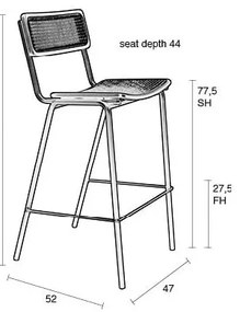 Черни бар столове от ратан в комплект от 2 106 cm Jort - Zuiver