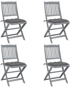 3064579 vidaXL Сгъваеми градински столове, 4 бр, с възглавници, акация масив