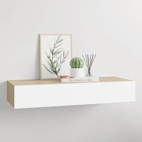 330263 vidaXL Стенен рафт за чекмеджета, дъб и бяло, 60x23,5x10 см, MDF