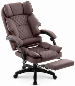 Ергономичен офис стол HC-1031 от екокожа с подложка за крака - кафяв