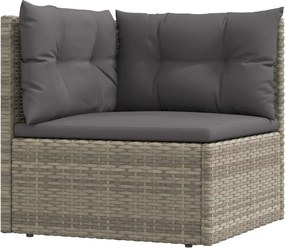319600 vidaXL Градински ъглов диван с възглавници, сив, полиратан