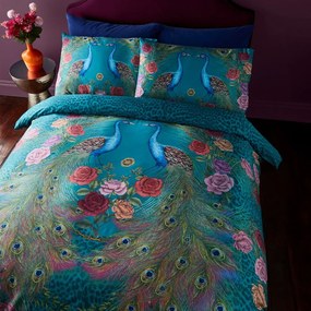 Тюркоазено двойно спално бельо от памучен сатен 200x200 cm Xanadu Peacock – Matthew Williamson