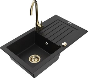 Mexen Pablo гранитна мивка с една камера с дренаж и кухненски смесител Telma, черен - 6510-77-670200-50