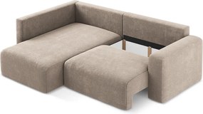 Бежов шенилов сгъваем/с място за съхранение ъглов диван (ляв ъгъл/L форма) Kona – Makamii