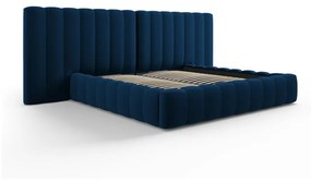Тъмносиньо тапицирано двойно легло с място за съхранение и решетка 180x200 cm Gina - Milo Casa