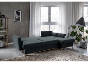 Тъмносив разтегателен/с място за съхранение ъглов диван (десен ъгъл) Scandic Lagom – Miuform