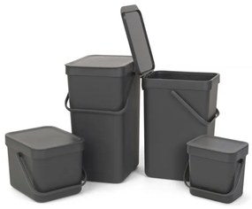 Кош за разделно събиране на боклук Brabantia Sort&Go 647670, 12 л, Дръжка, Възможност за стенен монтаж, Тъмносив
